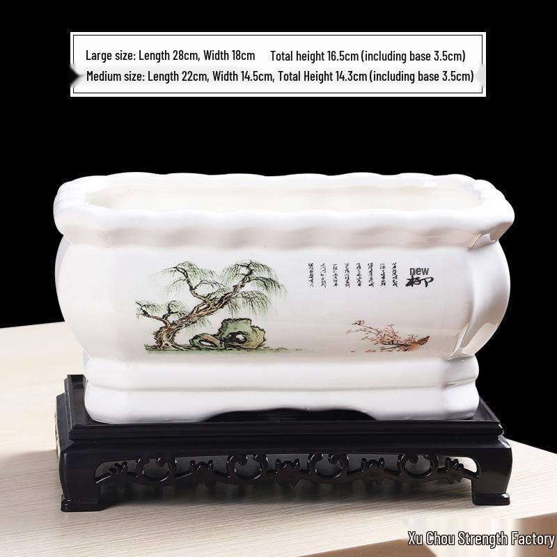 Large Ceramic Rectangular Flower Pot for Indoor Orchids, Succulents & Ficus