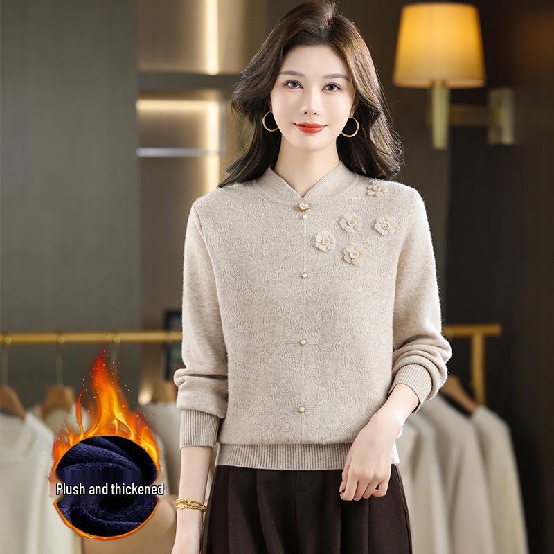 

Autumn & Winter Stylish Slimming Fleece Knit Sweater for Middle-Aged & Elderly Women - Plus Velvet & Thick One Size