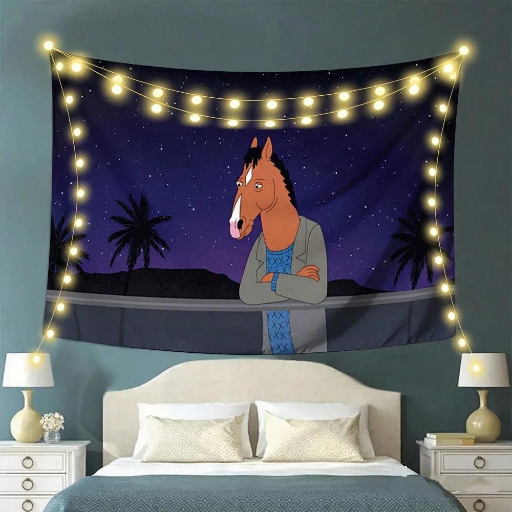 1 Stück Bojack Horseman Sternennacht Polyester Wandteppich 2D Flache Wanddekoration Für Schlafzimmer Wohnzimmer - Anime Fan Heimgeschenk