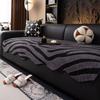 1pc Zebra Stripes Jacquard Fleece Sofa Cover, Black & White Retro Modern Couch with Anti-Slip Sofa Towel Fit for 1/2/3/4 Seater