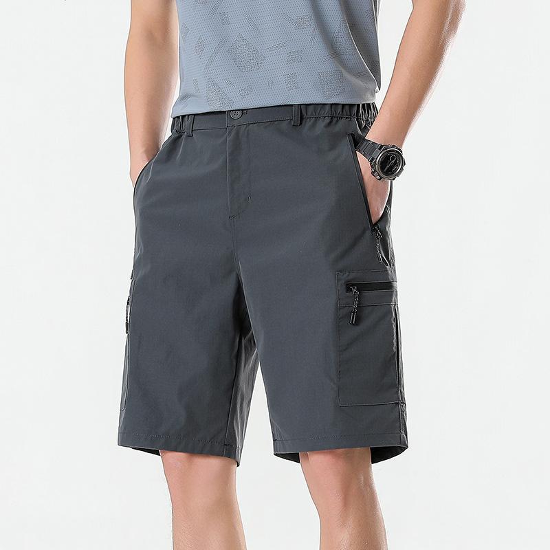 

Summer Quick Dry Cargo Shorts Men s Beach Pants Lightweight Work Cargo Shorts Multi Pockets Waterproof Outdoor Hiking Fishing Shorts Male XS темно серый