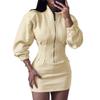 European and American Export Women's Clothing Autumn and Winter Casual and Comfortable Long-Sleeved Stand-Up Collar Zipper Waist Sweatshirt Dress