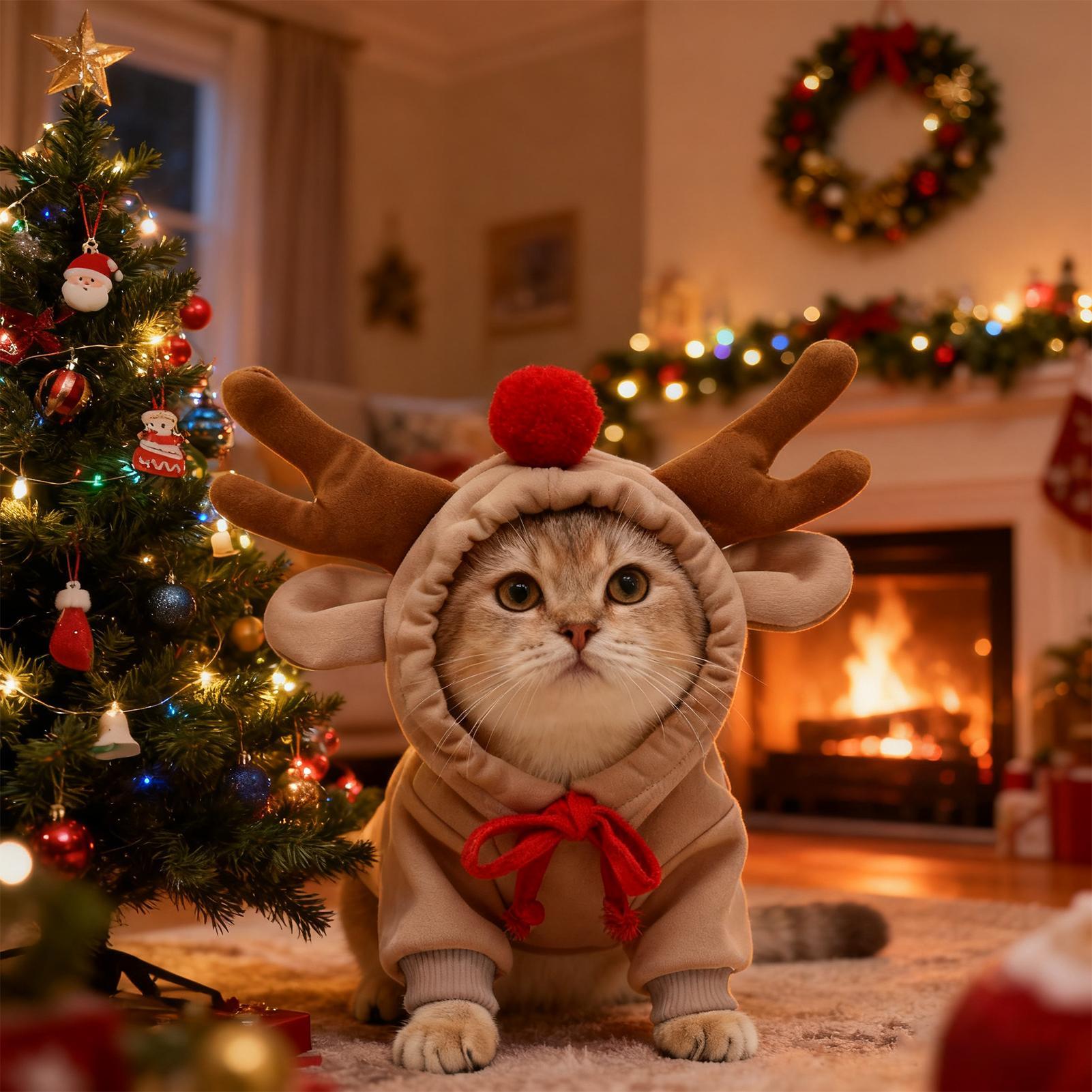 

Pet Reindeer Clothes Cute Moose Coat Outfits Hoodie Chihuahua Mouse Cheese Jacket Suit for Holiday Celebration S