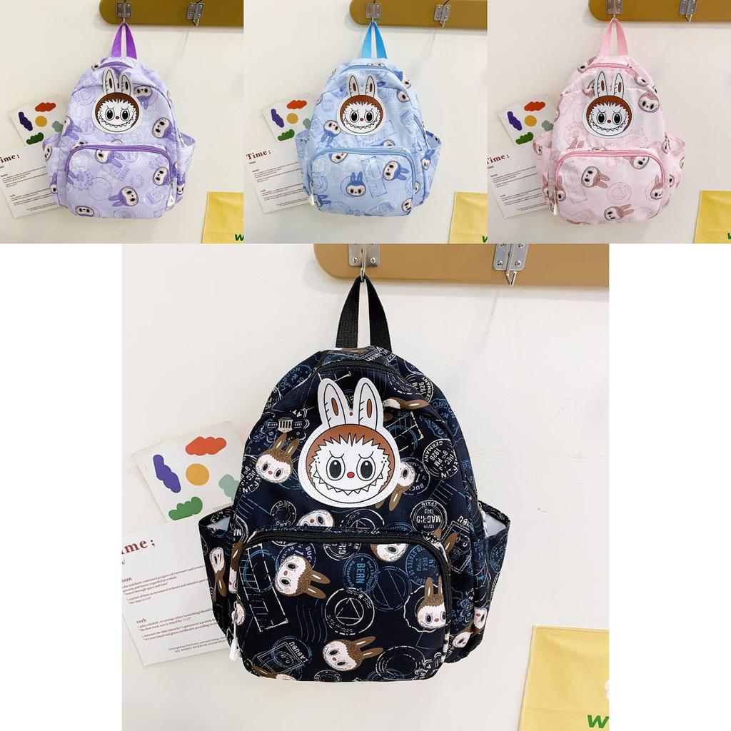 Labubu Cartoon Print Nylon Backpack For Boys And Girls With Waterproof Feature