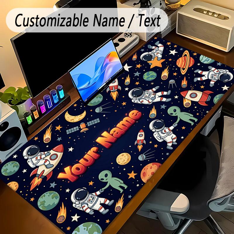 Astronaut Space Theme Personalized Mouse Pad Custom Name Text Non Slip Desk Pad For Laptop Office Desktop