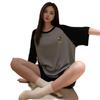 Women's Summer Cotton-Like Pajama Set: Raglan Short-Sleeve Top & Shorts with Cute Cartoon Design, Suitable for Home or Outdoor Wear