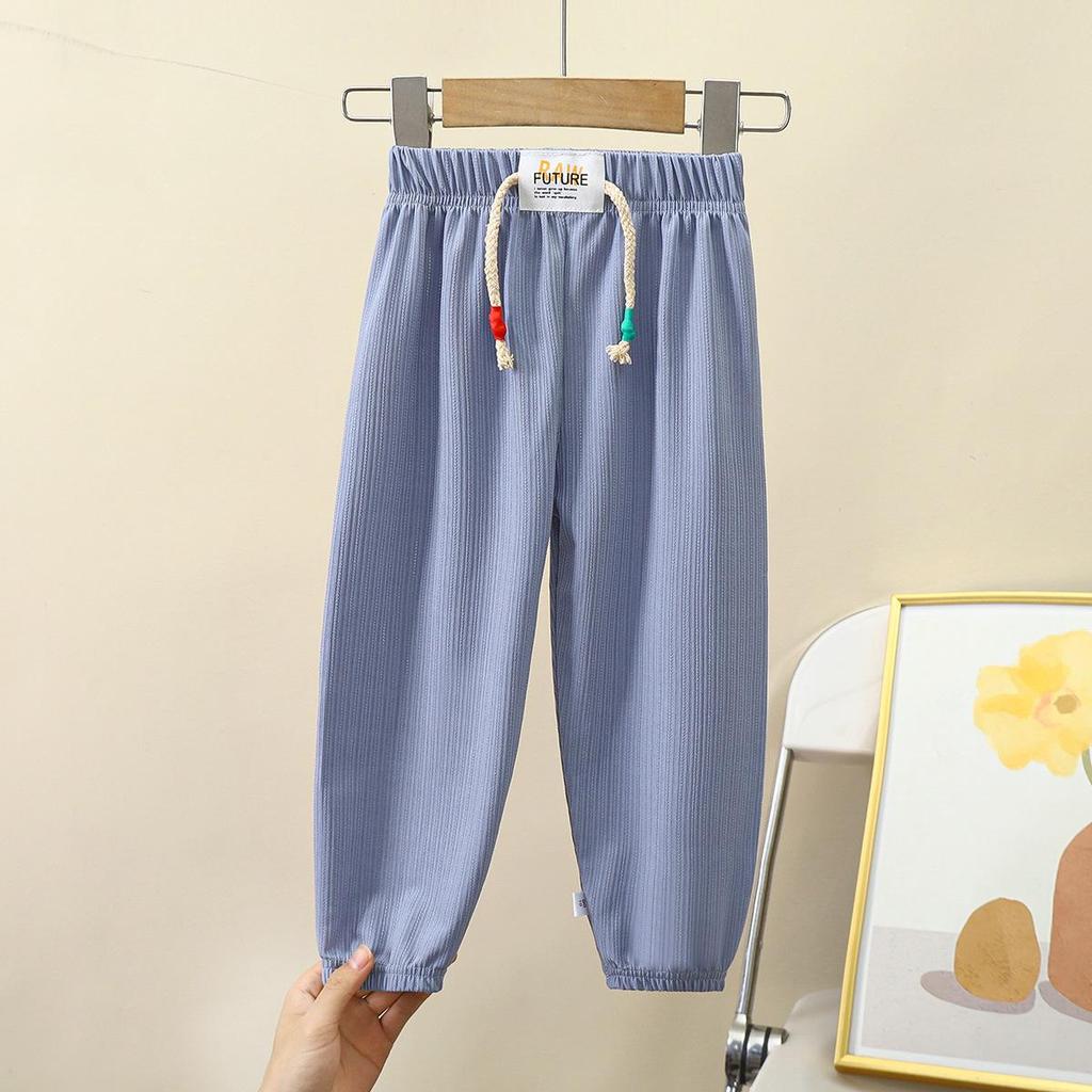 Kids' Summer Mosquito-Proof Ice Silk Pants - Lightweight 9/10 Length for Boys and Girls