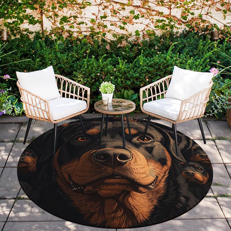 Black Rottweiler pattern round rug,Carpet Rug for Living Room Bedroom  Playroom ,Non-slip Floor Mat,Holiday Gifts and Birthday Gifts.