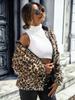Faux Fur O Neck Long Sleeve Leopard Print Maxi Coat for Women