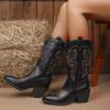 Bohemia Embroidery Western Riding Boots Women 2025 Autumn Sexy Pointed Toe Black Mid Calf Boots Woman's Cowboy Booties Winter