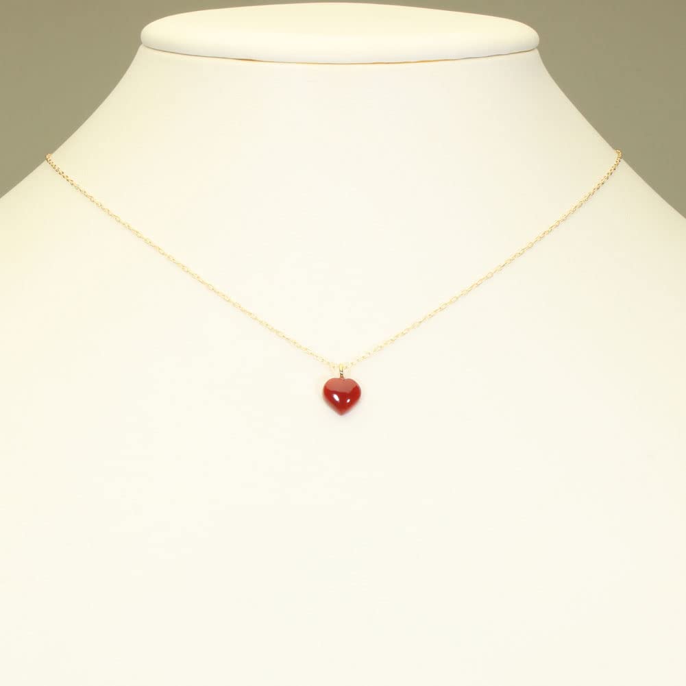 Pendant Necklace Heart Blood Red Coral from Kochi Prefecture Single K18YG Undyed Red Women's