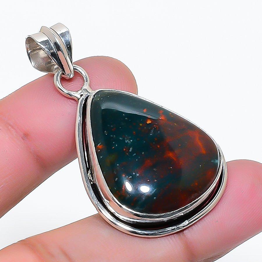 Natural Bloodstone Gemstone Handmade 925 Sterling Silver Pendant 1.73  AP-15797