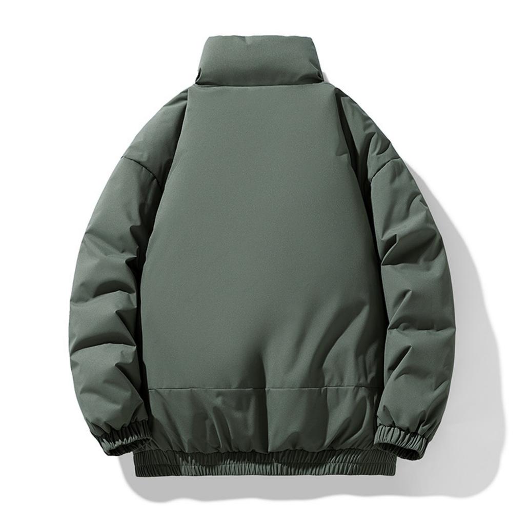 Men's Solid-color Casual Fleece Thickened Cotton-padded Jacket, Men's Fashionable Loose Stand-up Collar Zipper Cotton-padded Jacket