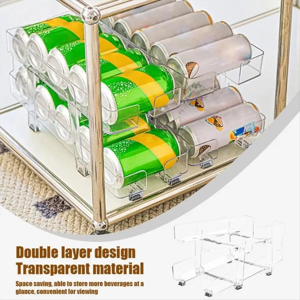 Double-layer Can Storage Rack Expandable Storage Organizer Bin  Rolling Can Organizer