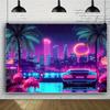 One Piece, Neon Retro Miami 80s Summer Disco Tropical Theme Background, Polyester, Suitable for Weddings