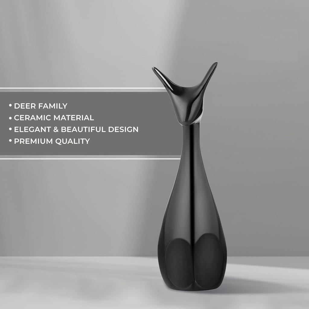 Home Decor Lucky Red White Black Deer Family Piano Glossy Finish Ceramic Figures- (Set of 3)