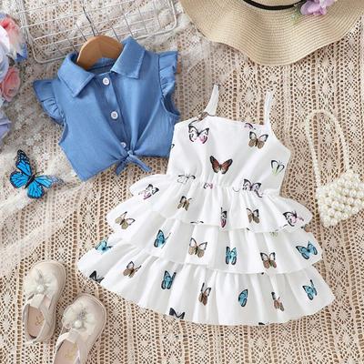 Conjunto de vestido de bebê para meninas doces, estampa de estilo estrangeiro, verão, crianças de 6 meses a 3 anos, saia de bolo