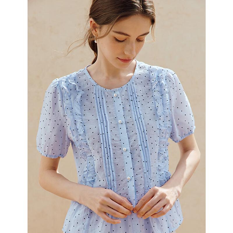 INMAN Fresh Wrinkled Polka Dot Ruffle Blouse