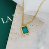 Glacier Blue-Green Diamond Square Necklace with 18K Gold-Plated Titanium Steel Clavicle Chain