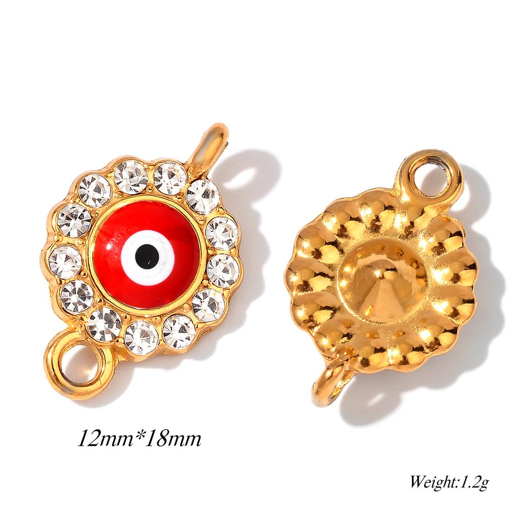 4Pcs Enamel Round Evil Eye Charms Connector Turkish Evil Eye Rhinestone Pendant For Bracelet Necklace DIY Jewelry Making