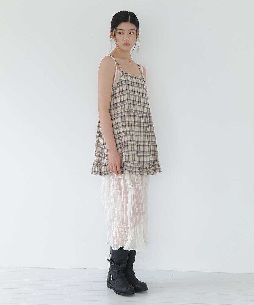 Laminez Check Frill Mini Dress - Ivory