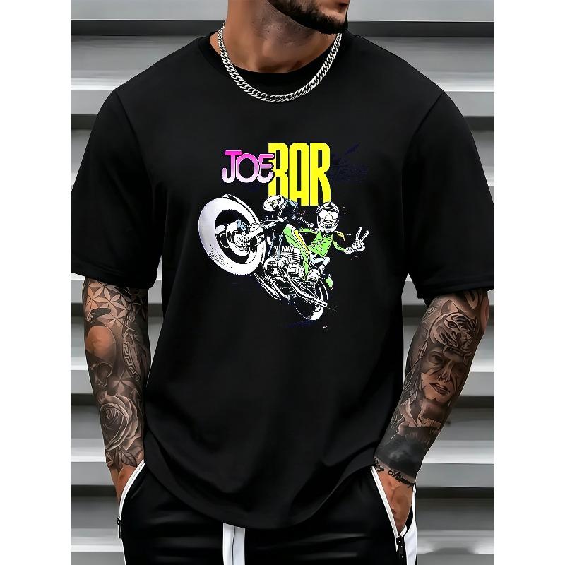 

Men s T-shirt, Featuring a Core Print Inspired by Classic Biker Comics. The Print Showcases Dynamic and Humorous Scenes of Quirky Riders 4XL чорний