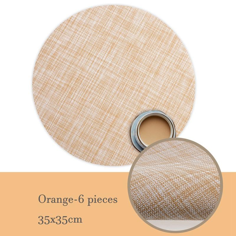 6-piece PVC Placemats Table Mats Heat Insulated Pad Round Washable Placemats Table Decor 5 Colors 35x35cm