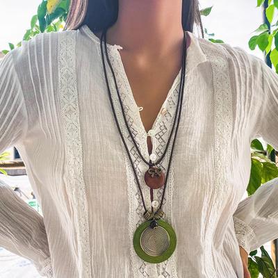 Retro Ethnic Wood Slice Necklace: Versatile Long Beaded Sweater Chain