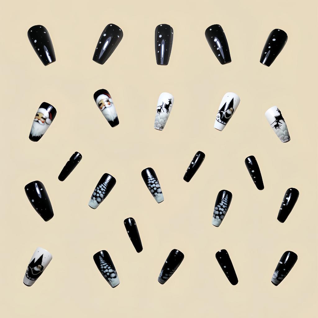 24PCS Christmas Glossy Press on Nails Natural Unbreakable Nail Simple Wear for Fingernail DIY Decoration