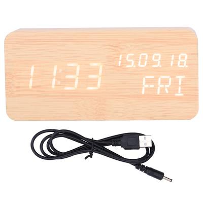 LED Digital Alarm Clock Wooden Alarm Clock Sound Control 3 Brightness Adjustment for Living Room