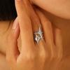 Stainless Steel Gold Color Cross Star Open Rings for Women Men Couple Fashion Metal Adjustable Thin Finger Ring Y2K Zircon Gift