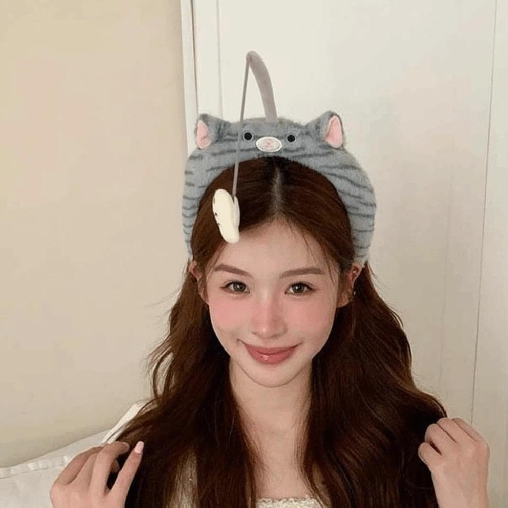 Wacky Cat Fishing Plush Headband Hair Accessories Girls Cartoon Hairband  Wash Face