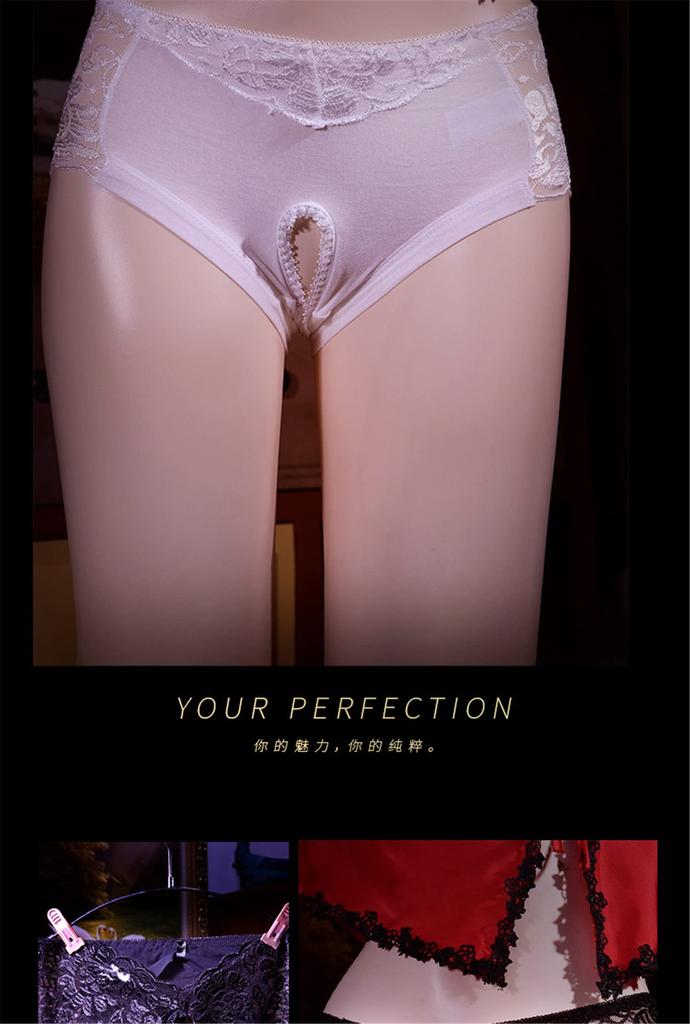 Sexy Lace Front and Rear Fully Open Floral Print Erotic Lace Panties [IntooMe] Women's Pants, Holes, Underwear, Visible, Crotch, Shorts, Lingerie,