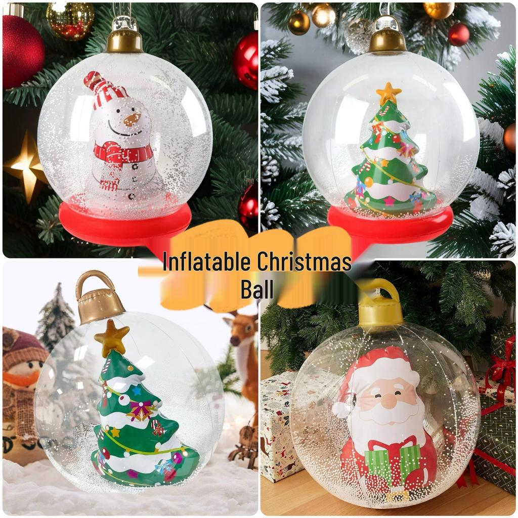 Aufblasbarer Weihnachtsball & Weihnachtsmann Schneemann Ornament für Außenrasen Dekoration