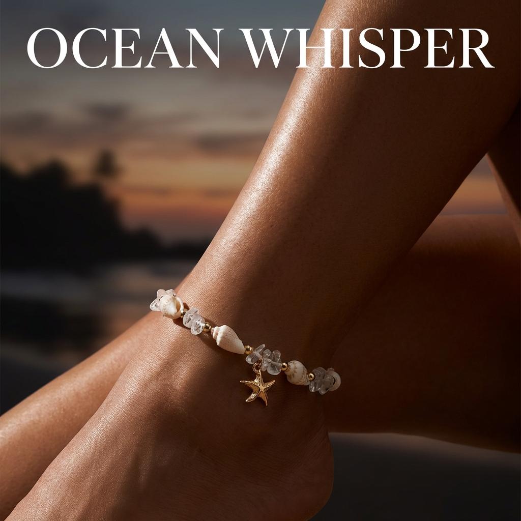 Boho Cowrie Shell Anklet for Women Natural Crystal Stone Beads Gold Color Starfish Charm Foot Chain Summer Beach Jewelry Gift