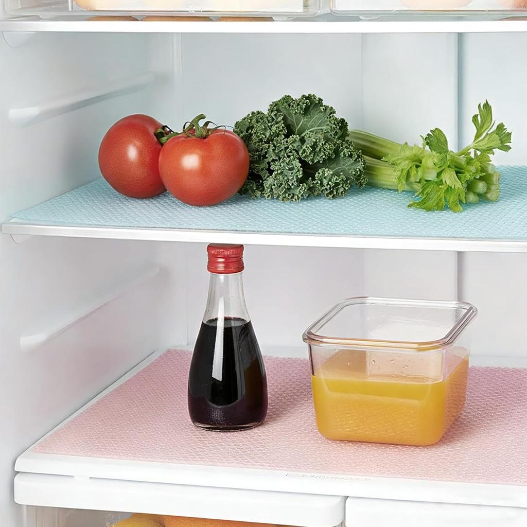 6 Pack Fridge Shelf Liners, Washable Waterproof Refrigerator Mats for Glass Shelves, Non‑Slip Drawer Cabinet Cupboard Covers, Cut‑to‑Fit, Reusable, 3