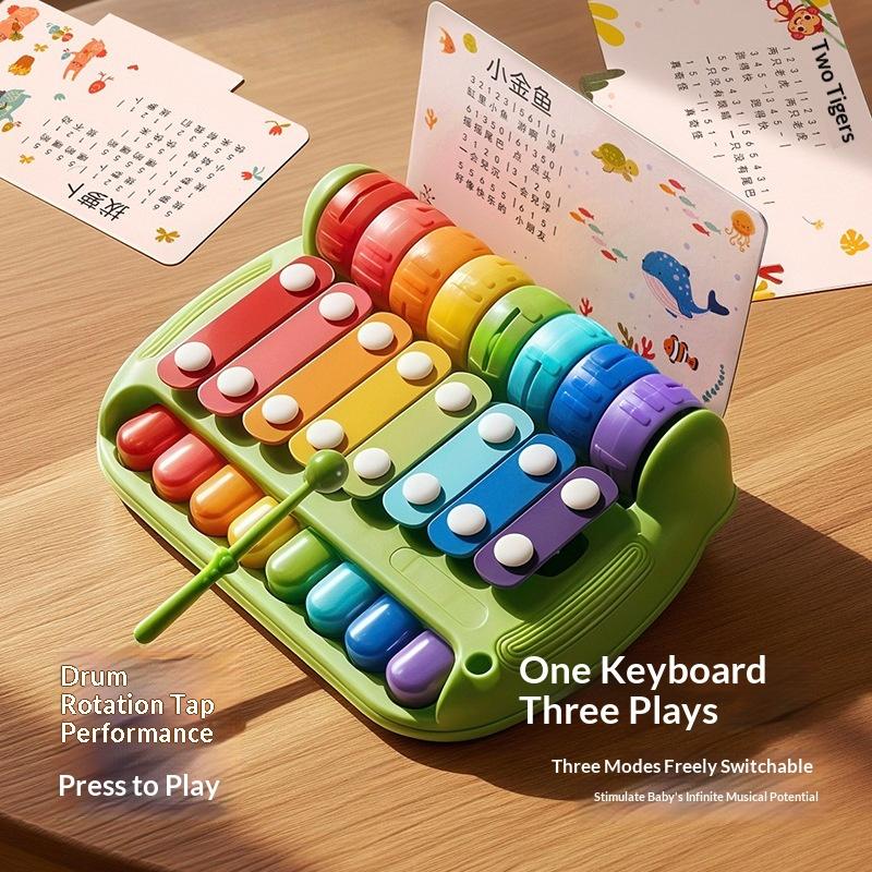 8 Tone Baby Musical Instrument Toy 3 in 1 Multifunctional Hand Piano for Toddler Early Learning Playtime