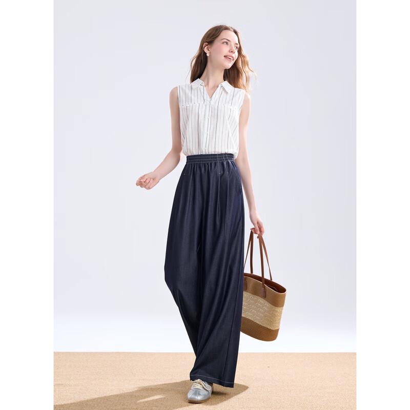 Betu Women's Elastic Waist Wide-Leg Trousers