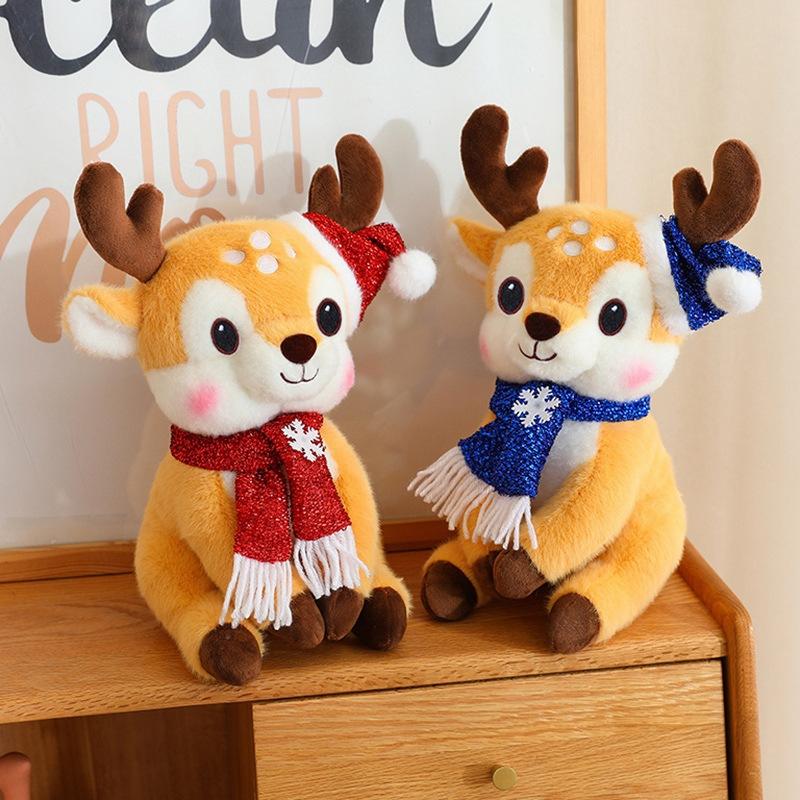 Latest Christmas Scarf Deer Doll Pillow Kawaii Stuffed Plush Toy Doll Cartoon Anime Cute Children's Birthday Gift Fun Doll