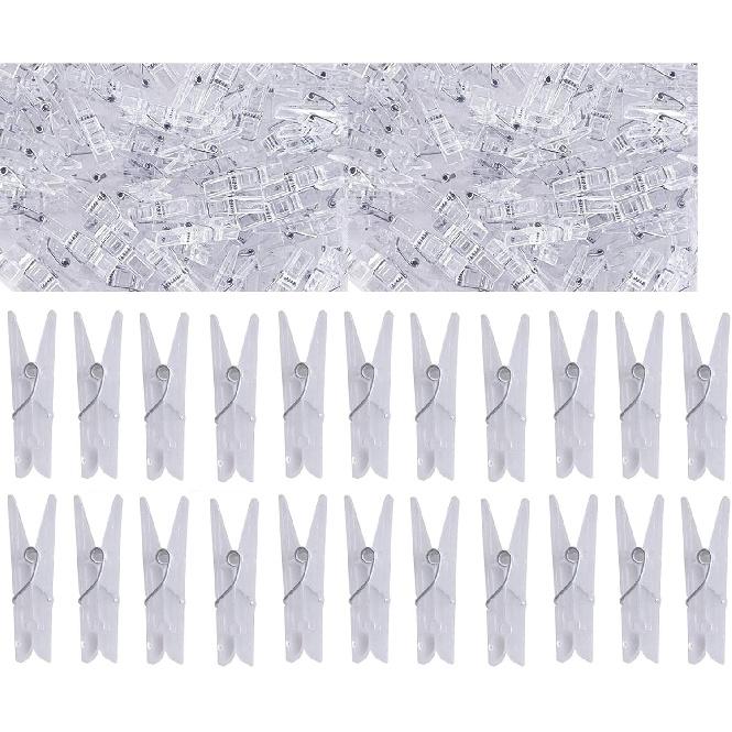 Yansanido 100pcs Mini Clear Plastic Utility Paper Clip, Clothesp Clips, Clothes Line String Clips, mini Clothes P for Photo for String Fairy Lights