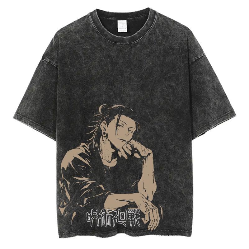 Harajuku Anime Jujutsu Kaisen Fushiguro Toji Printed Washed T Shirt Men Vintage Cotton T-shirts Manga Tee Hip Hop Male Tshirt
