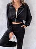 Women's Autumn 2024 Gold Velvet Cropped Top & Long Sleeve Pants Casual Set