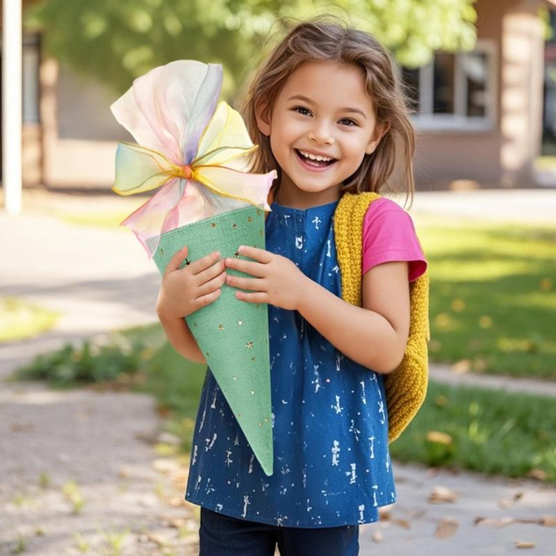 Stylish Fabric Party Decoration Ice Cream Cone Shaped Bowknot Ornament for Students Kids Celebration Gift