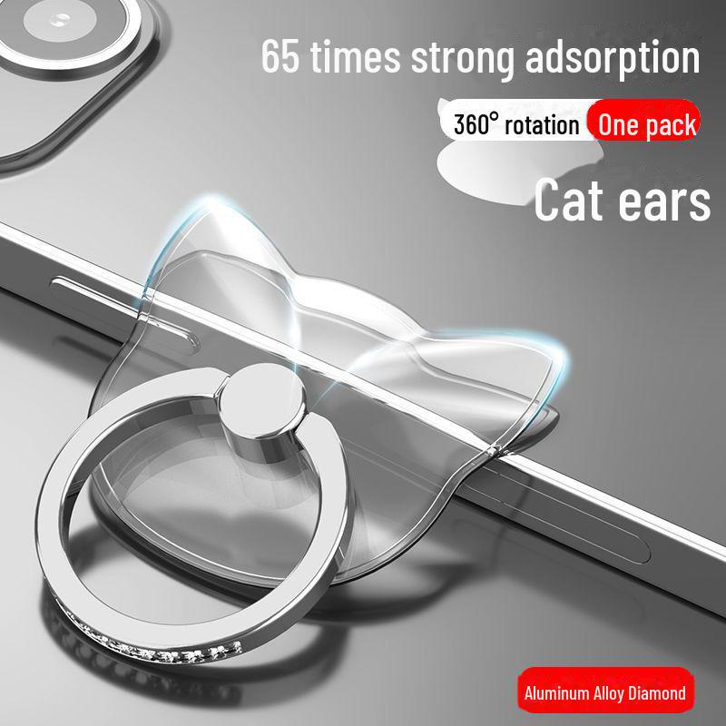 Soporte para Anillo de Teléfono Transparente con Incrustaciones de Diamantes Giratorio 360° con Adhesivo Fuerte