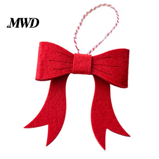 Indoor Tree Hanging Decor Christmas Bow Ornament, Red Green Boot Bowknot Pendant, Xmas Festive Window Handle Felt Decoration for Holiday Home