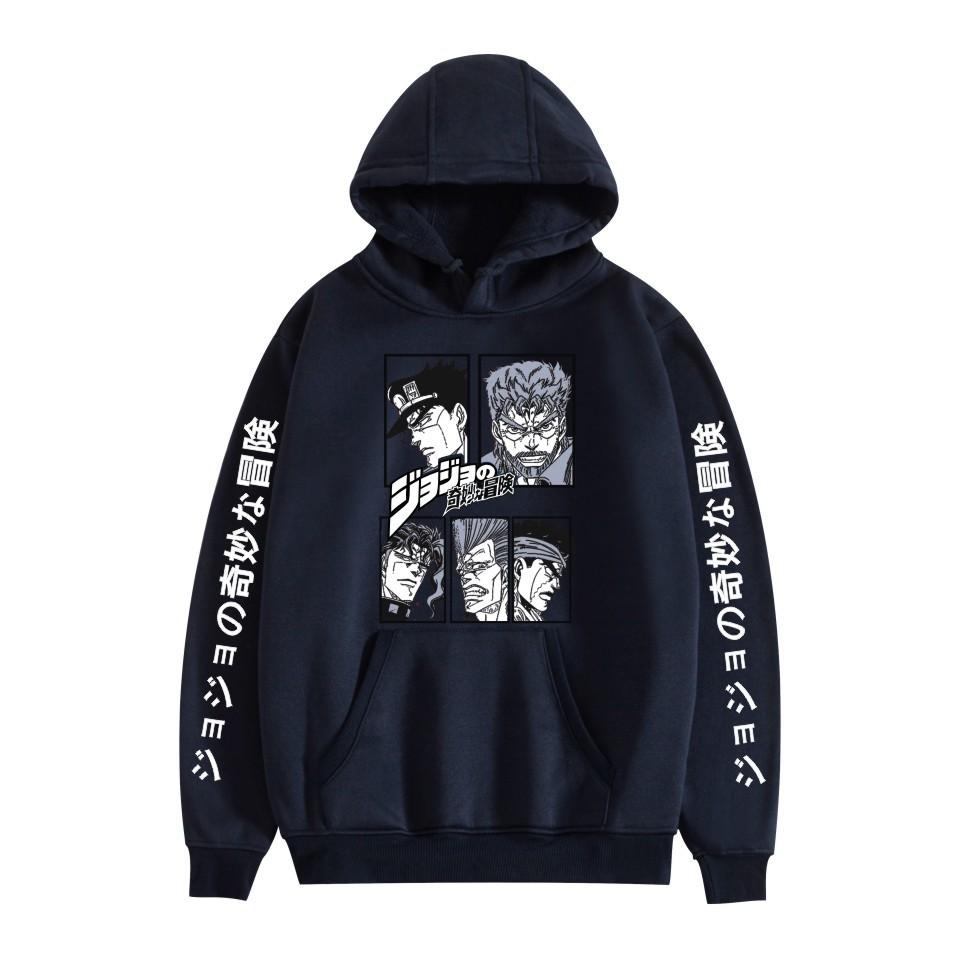 Japanese Anime JOJO Bizarre Adventure Printed Hoodie with A Fluffy Lining Man Sweatshirts Long Sleeve Fashion Female Streetwear