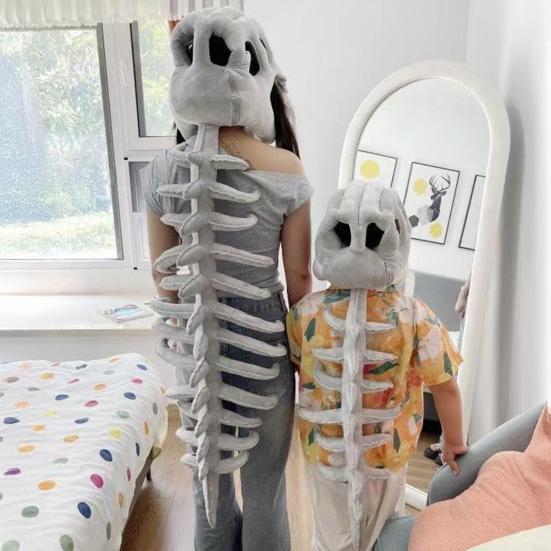 Dinosaur Skeleton Costume Realistic Plush 3D Dinosaur Skull Headpiece And Spine Costume Set for Halloween Cosplay