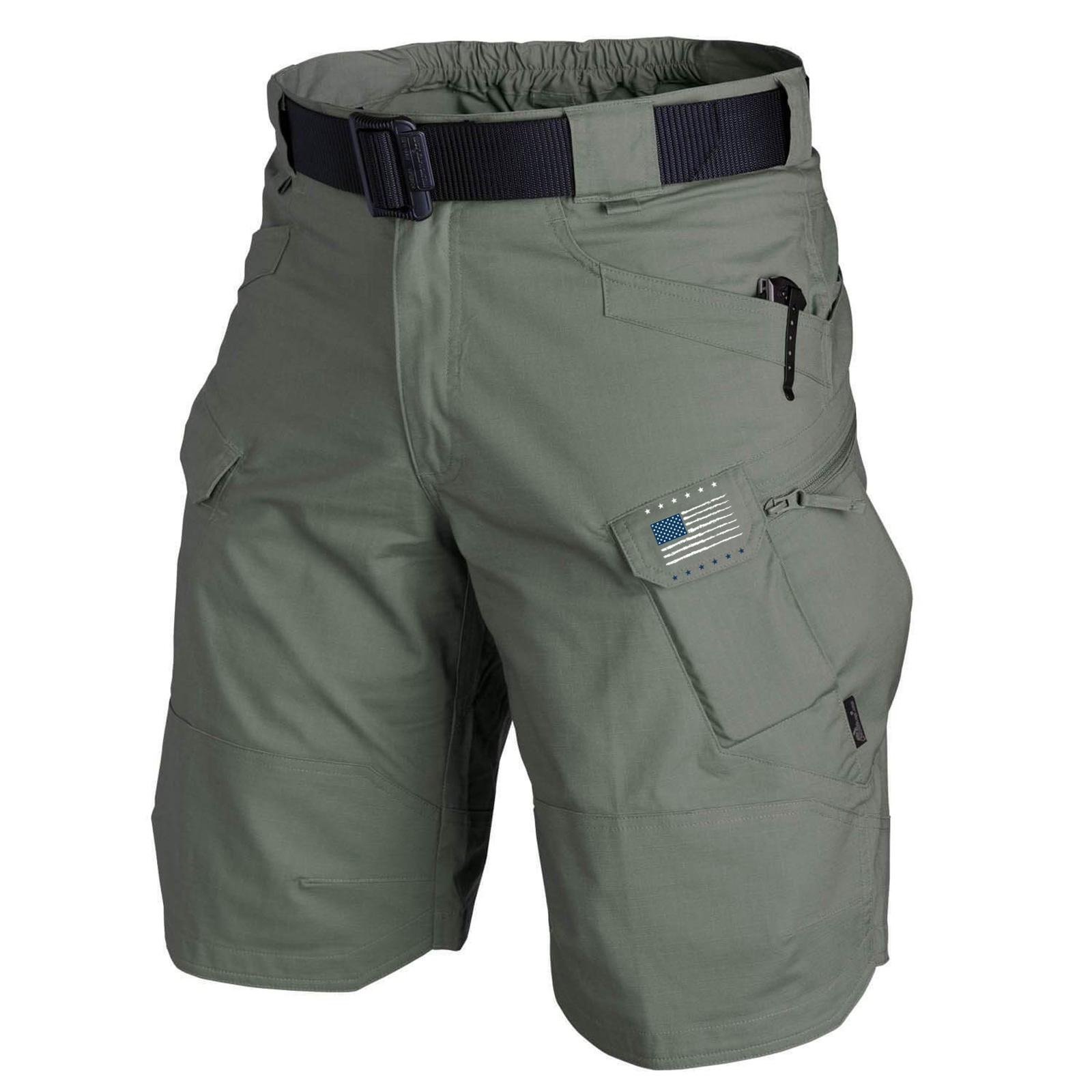 

Men Shorts Lightweight Multi Pocket Utility Shorts Adjustable Waistband Outdoor Cargo Shorts with Belt L зелёный
