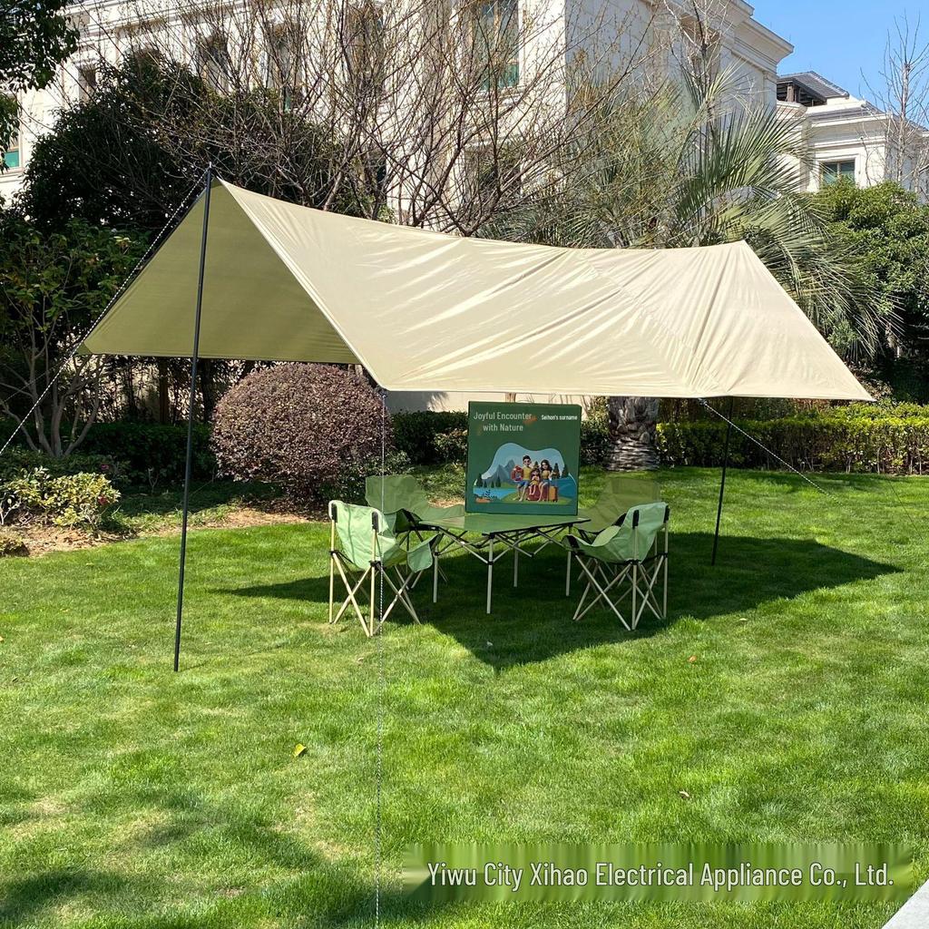 3x4.5m Silver-Coated Camping Tarp Tent: Sun, Rain & UV Protection Canopy.