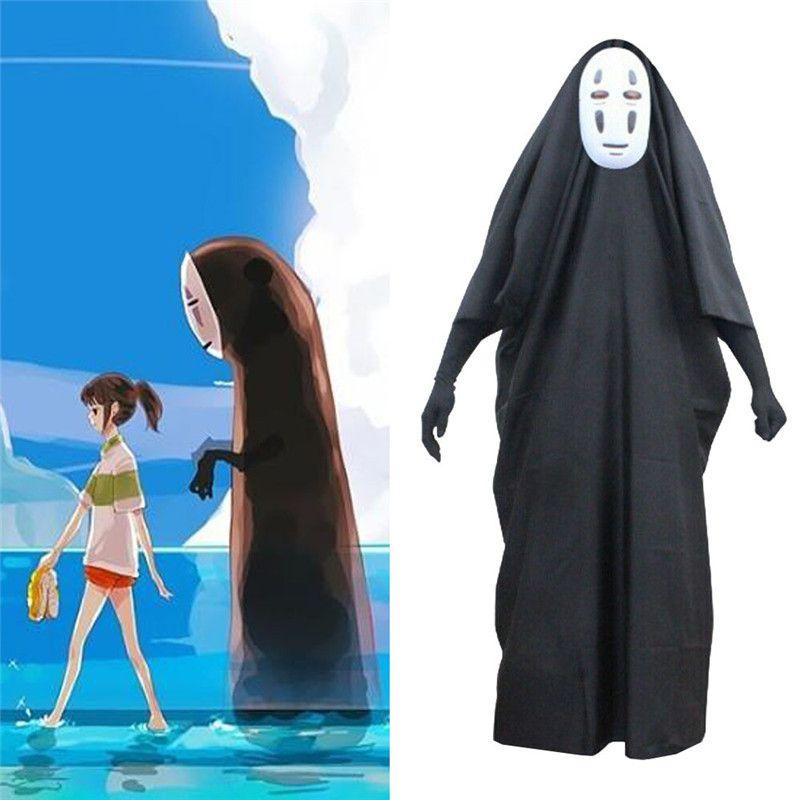 Away Spirited No Face Man Cosplay Costume Clothes Long Robe Mask Gloves Set Full